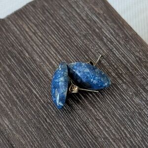 Vintage Lapis Gemstone Post Stud Earrings Blue Small Dainty